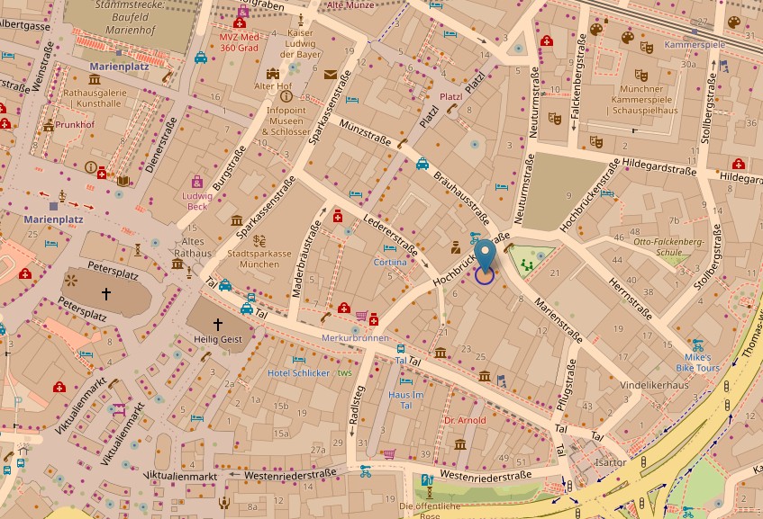 Münchenskarte mit Hinweis auf unsere Adresse
