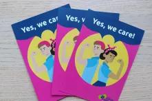 Flyer für den Equal Care Day mit Schrift "Yes we care!"