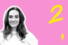 Jung und Aktiv Teaserbild in Pink mit outline-Foto von Su und Titel links daneben