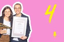 Teaserbild: pinker Hintergrund, links Titel Jung und Aktiv, in der Mitte ein Outline-Bild von Clara Kallich und Martin Auer, rechts eine große, gelbe 3