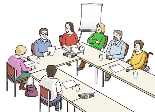 Seminar mit Menschen rund um einen Tisch