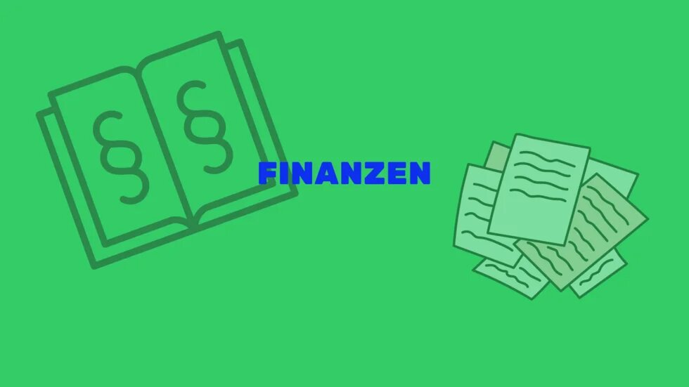 Grafik von Papier und Paragraph Symbol und die Schrift "Finanzen"
