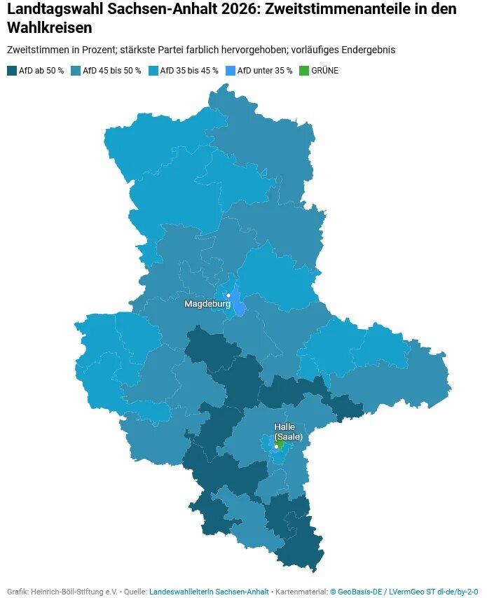 Karte von Sachsen-Anhalt und Hinweis auf die Zweitstimmen